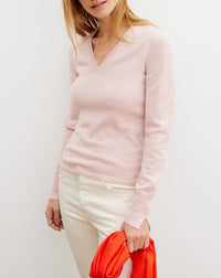 Slim-fit V-neck jumper with cashmere and silk wrist slits - Dragée