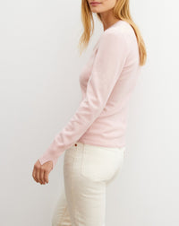 Slim-fit V-neck jumper with cashmere and silk wrist slits - Dragée