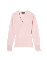 Slim-fit V-neck jumper with cashmere and silk wrist slits - Dragée