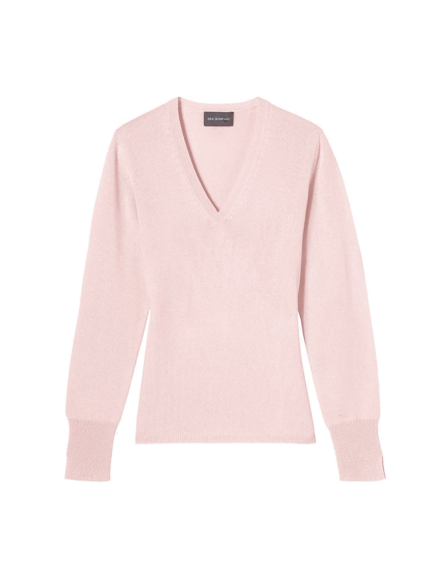 Slim-fit V-neck jumper with cashmere and silk wrist slits - Dragée