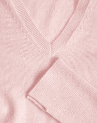 Slim-fit V-neck jumper with cashmere and silk wrist slits - Dragée