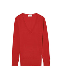 Slim-fit V-neck cashmere and silk slit jumper - Rubis