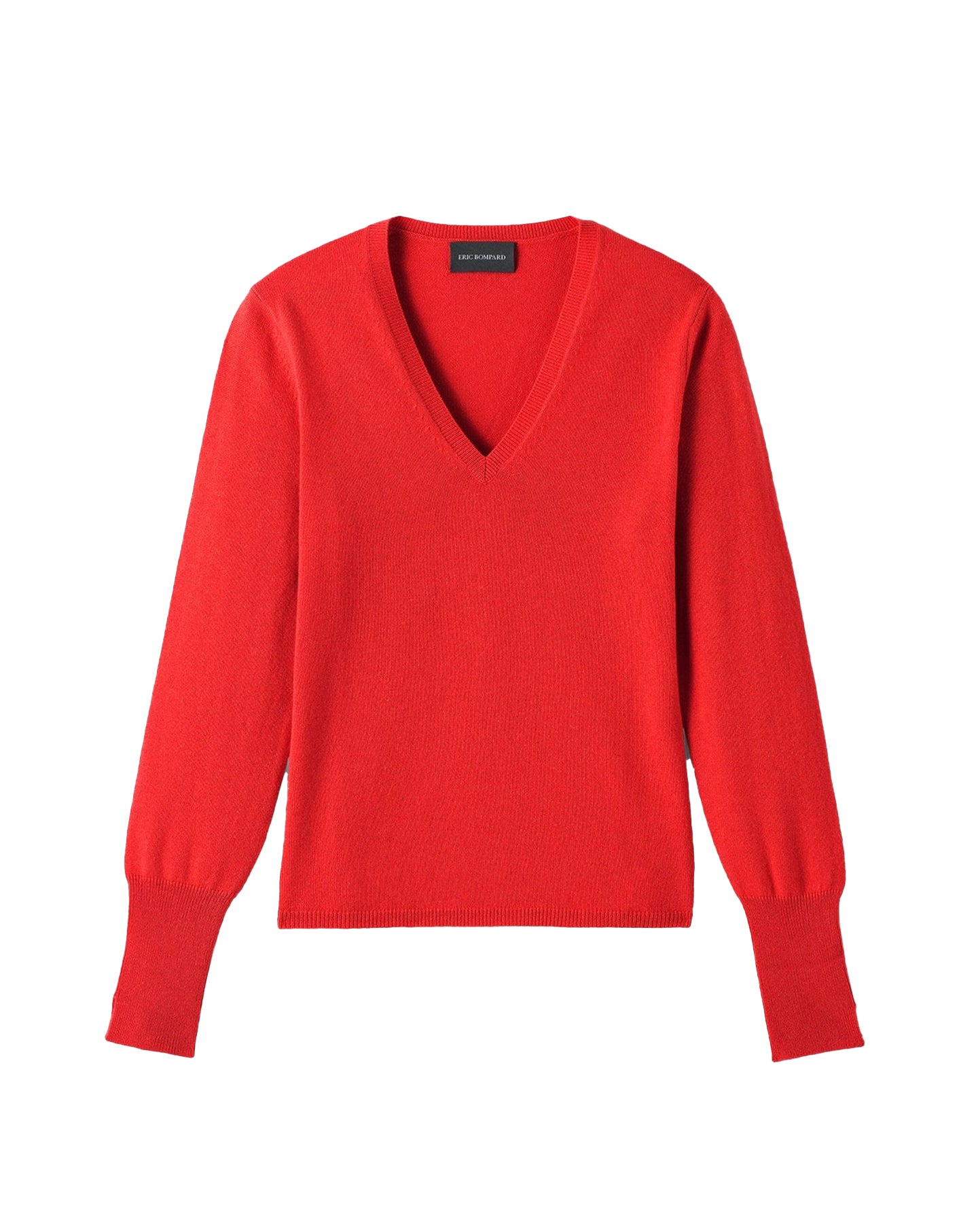 Slim-fit V-neck jumper with cashmere and silk wrist slits - Rouge Gorge