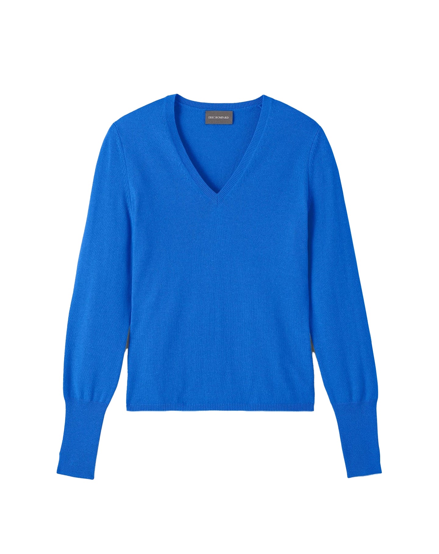 Slim-fit V-neck jumper with cashmere and silk wrist slits - Cobalt