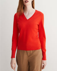 Slim-fit V-neck cashmere and silk slit jumper - Lipstick