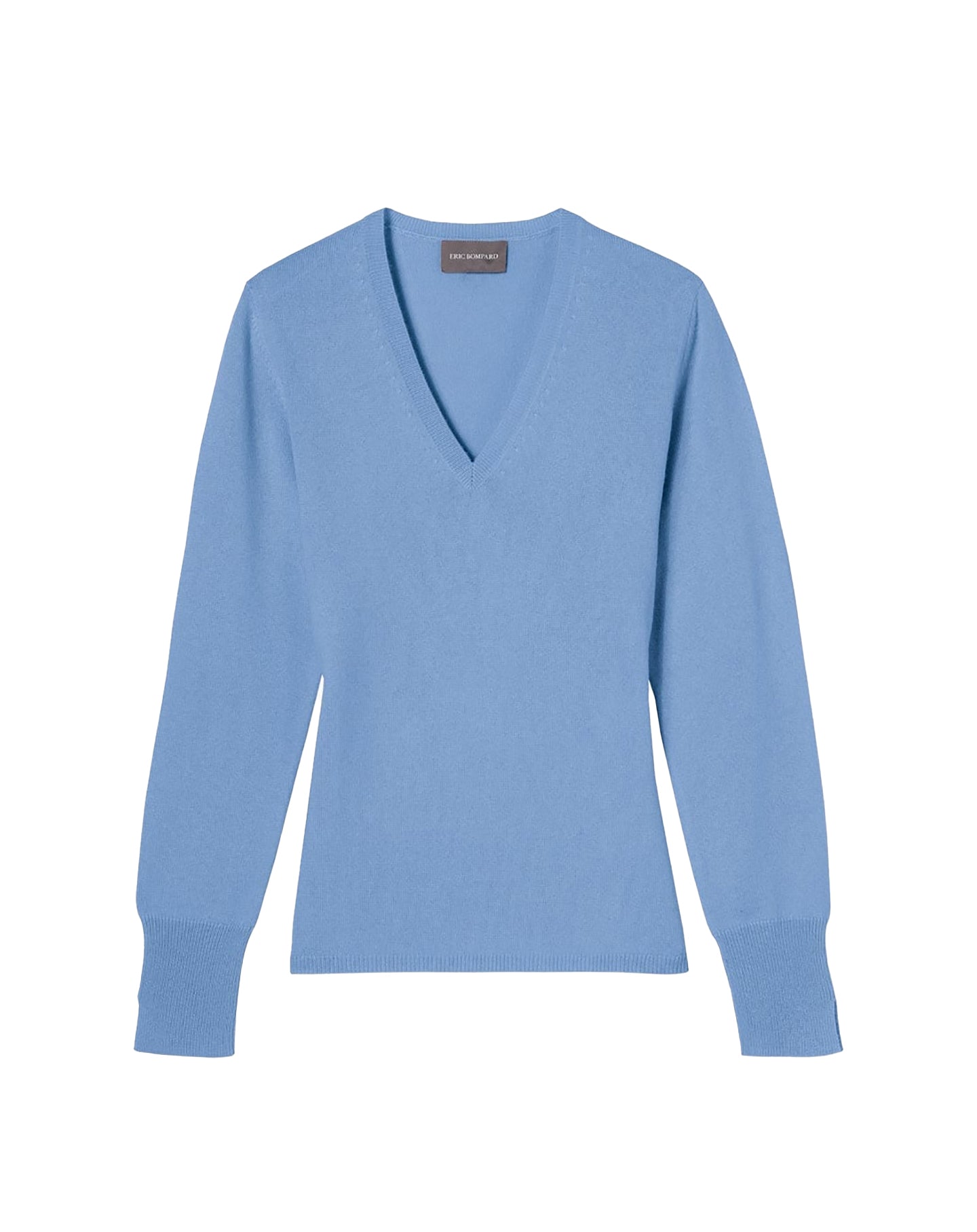 Slim-fit V-neck jumper with cashmere and silk wrist slits - Egyptian Blue