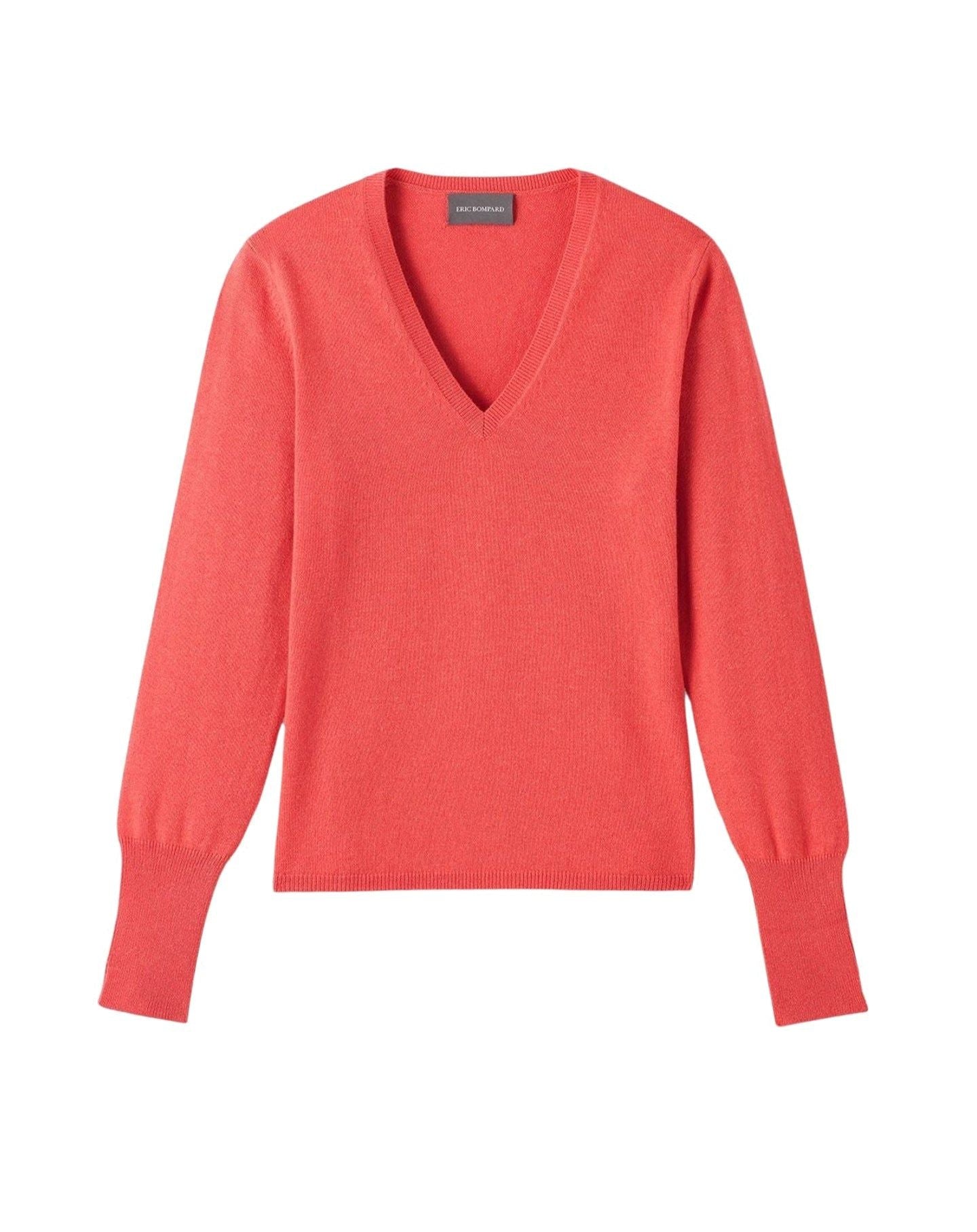 Slim-fit V-neck cashmere and silk slit jumper - Papaya