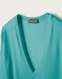 Ultra-fine cashmere V jumper - Persian Blue