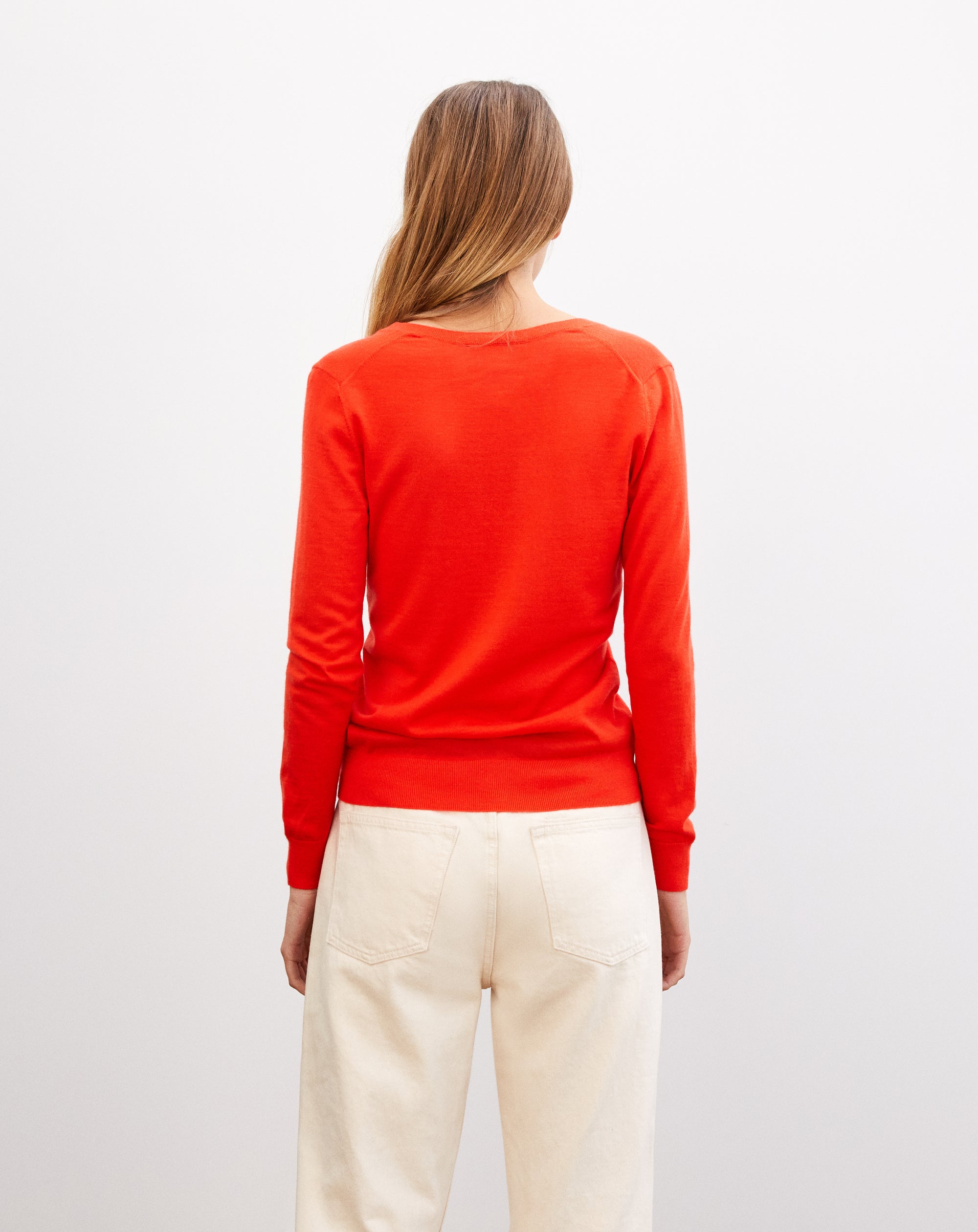 Ultra-fine cashmere V jumper - Rouge Freschia