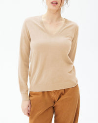 Ultra-fine cashmere V-neck jumper - Sepia