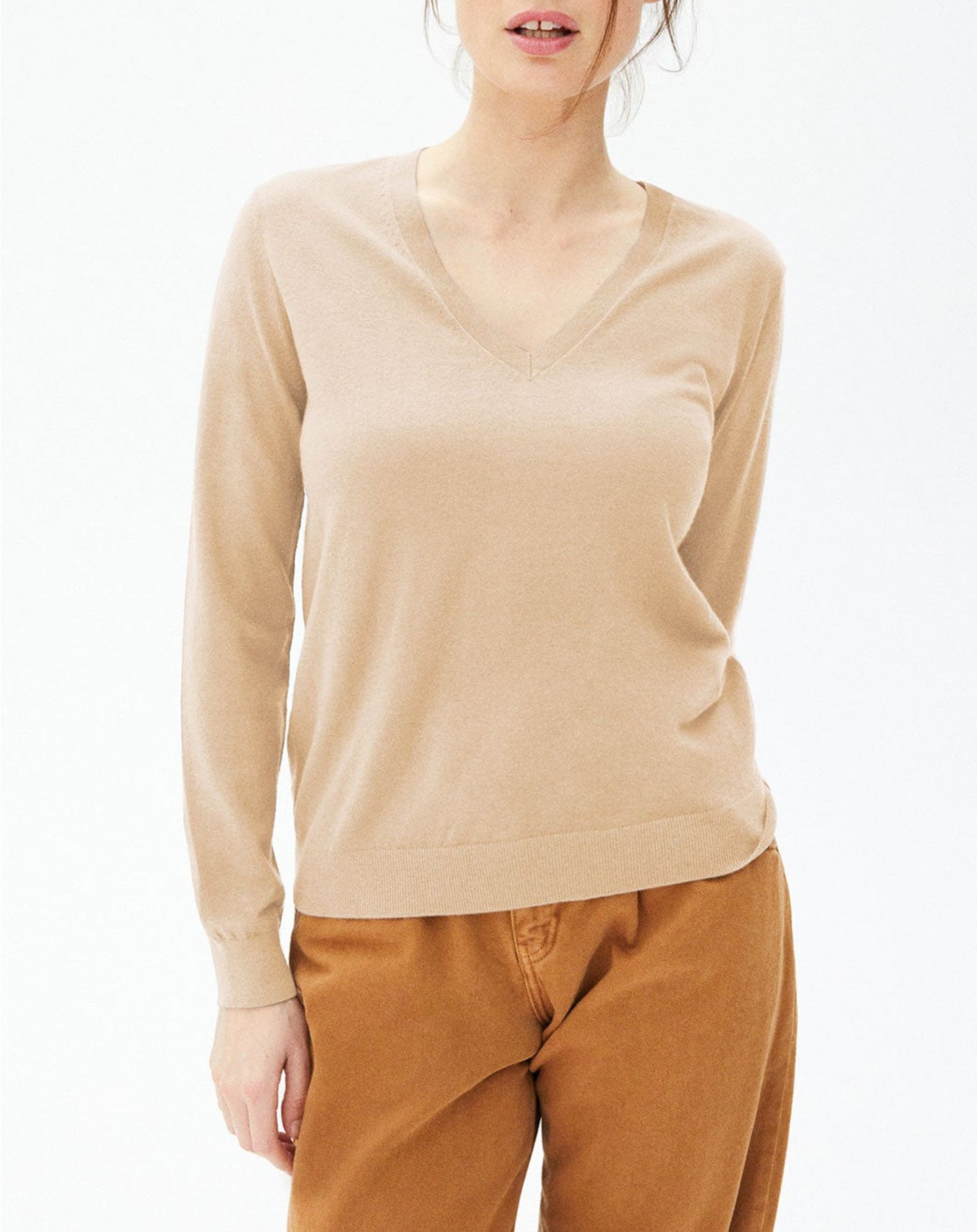 Ultra-fine cashmere V-neck jumper - Sepia