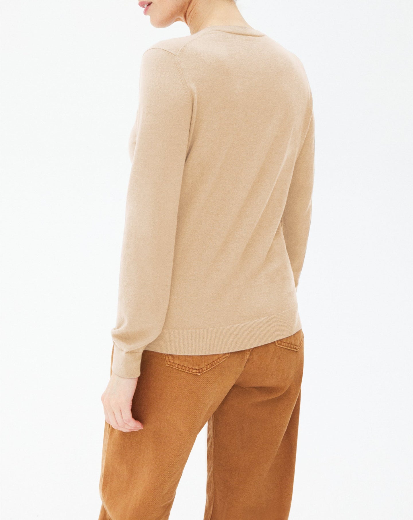 Ultra-fine cashmere V-neck jumper - Sepia