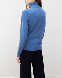 Pull col roulé classique en cachemire - Bleu Egée