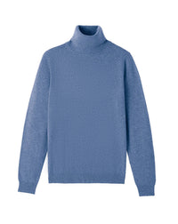 Pull col roulé classique en cachemire - Bleu Egée