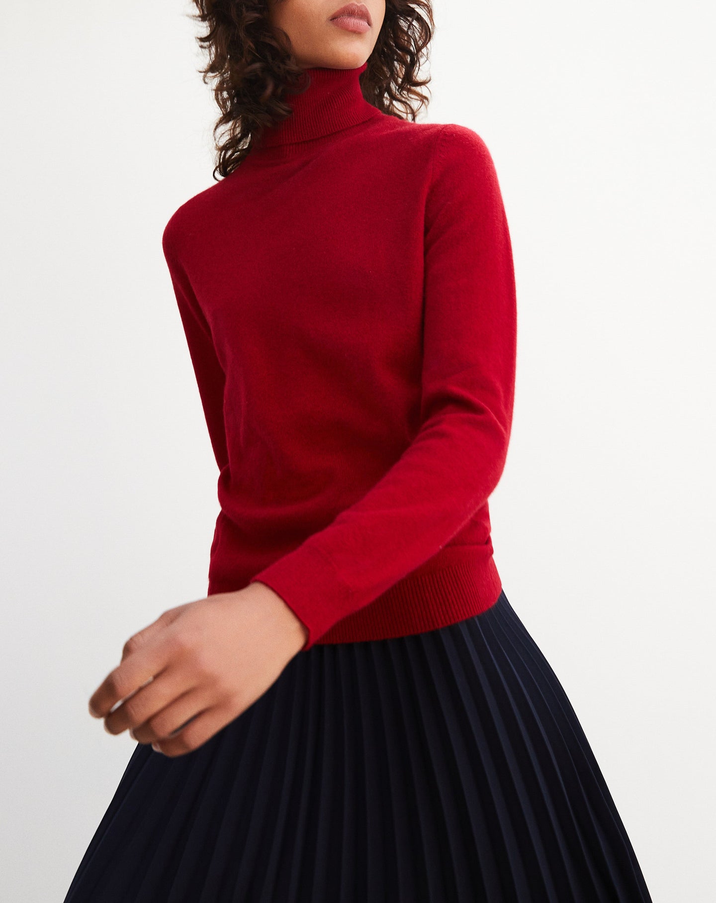 Pull col roulé classique en cachemire - Rouge Guarana