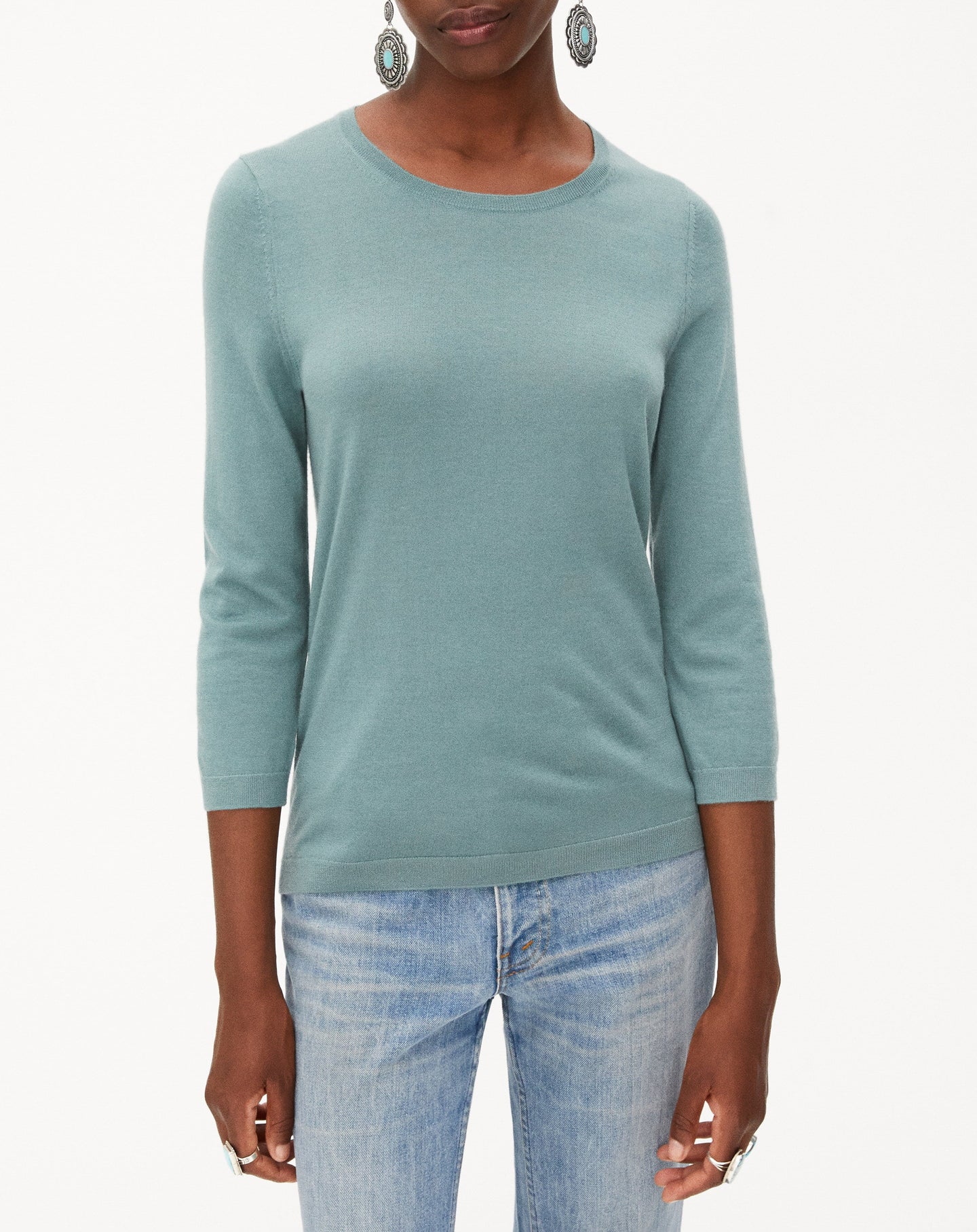 Ultra-fine 3/4-sleeve cashmere crew neck jumper - Horizon