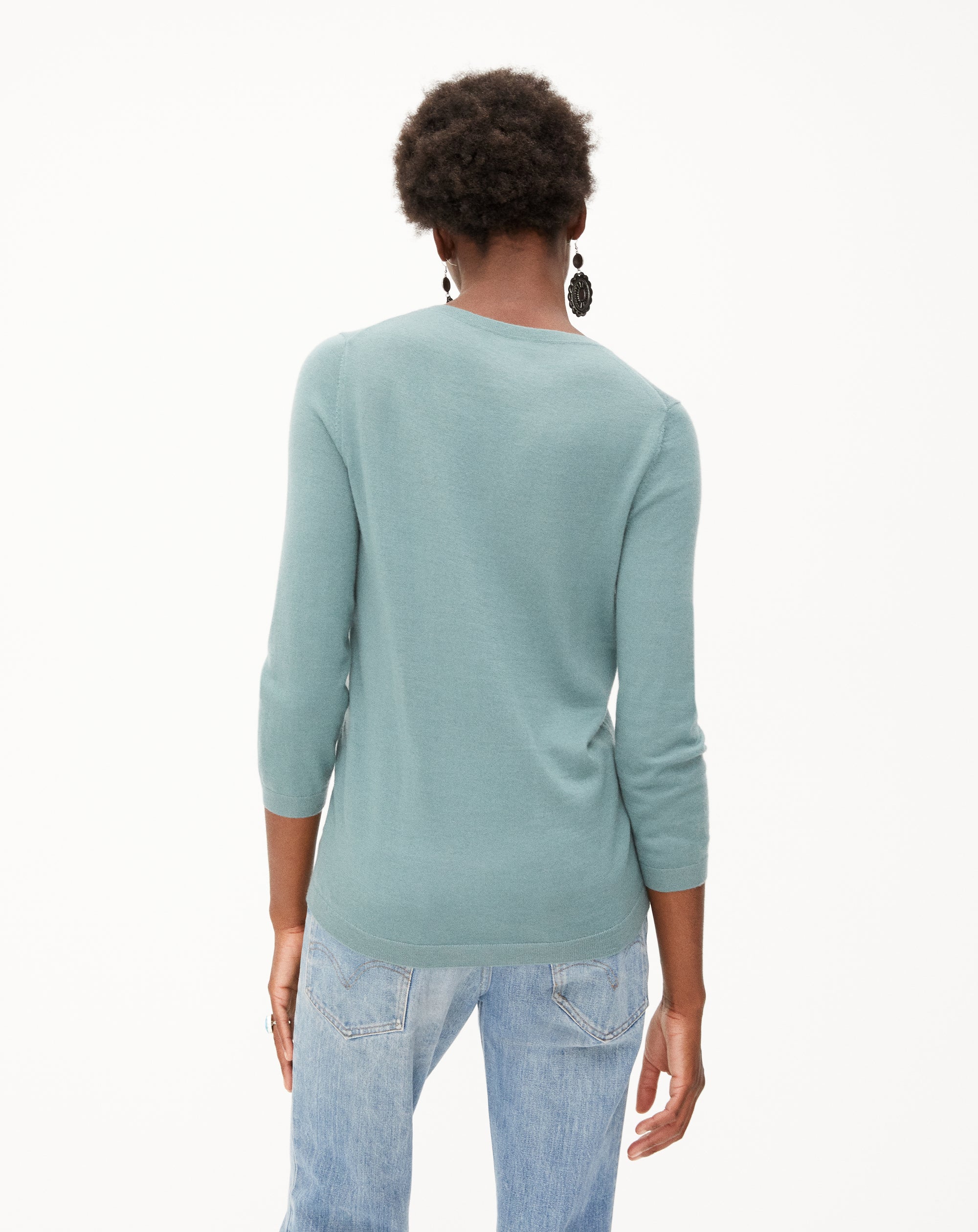 Ultra-fine 3/4-sleeve cashmere crew neck jumper - Horizon