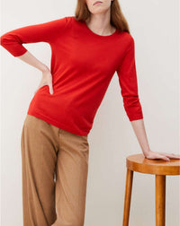 Pull col rond ultrafin manches 3/4 en cachemire -  Cinabre
