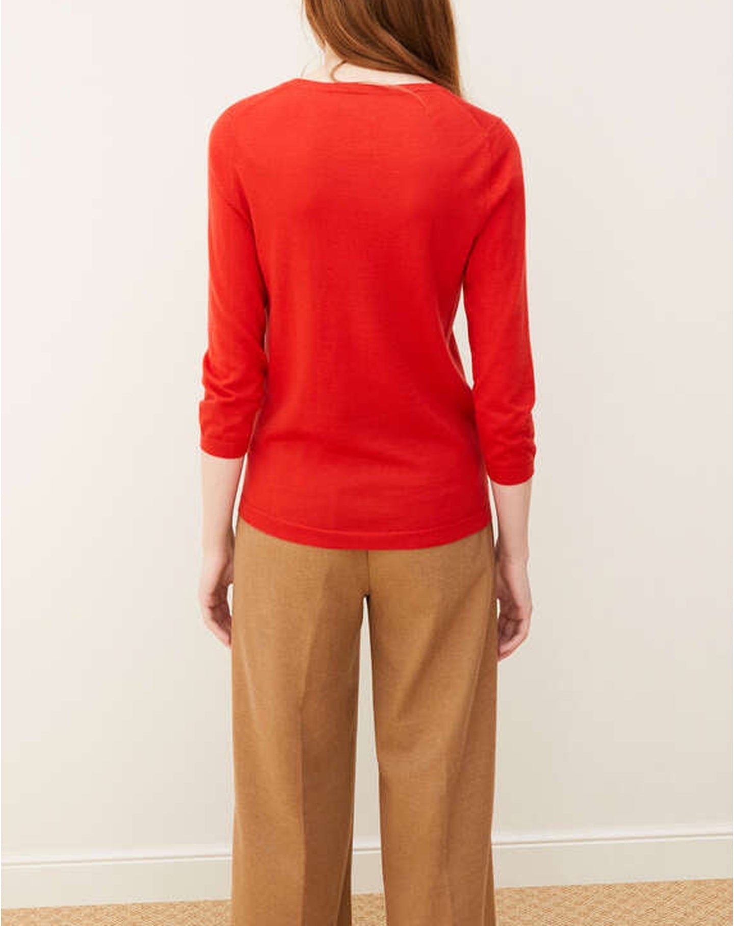Pull col rond ultrafin manches 3/4 en cachemire -  Cinabre