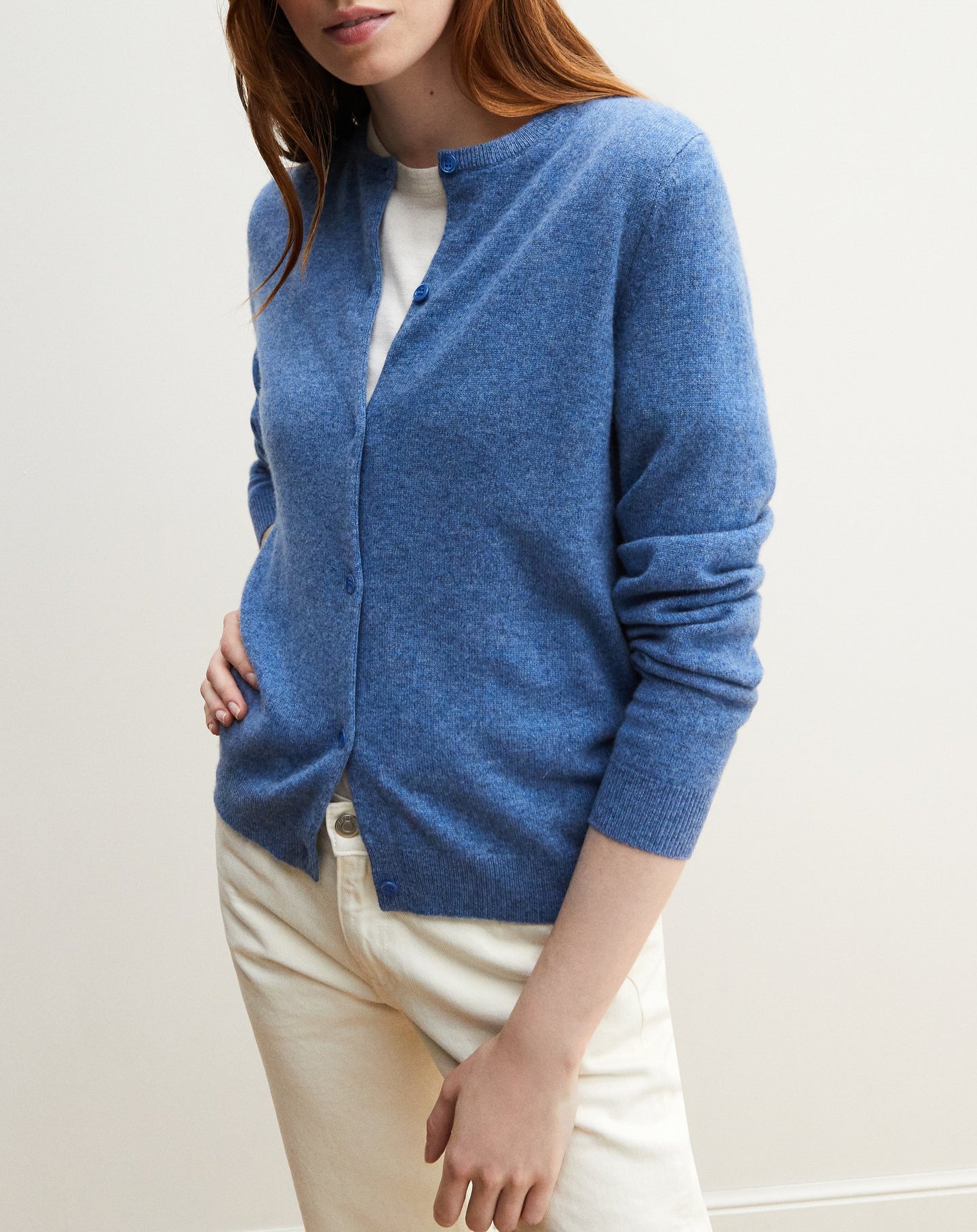 Classic cashmere cardigan - Bleu Egée