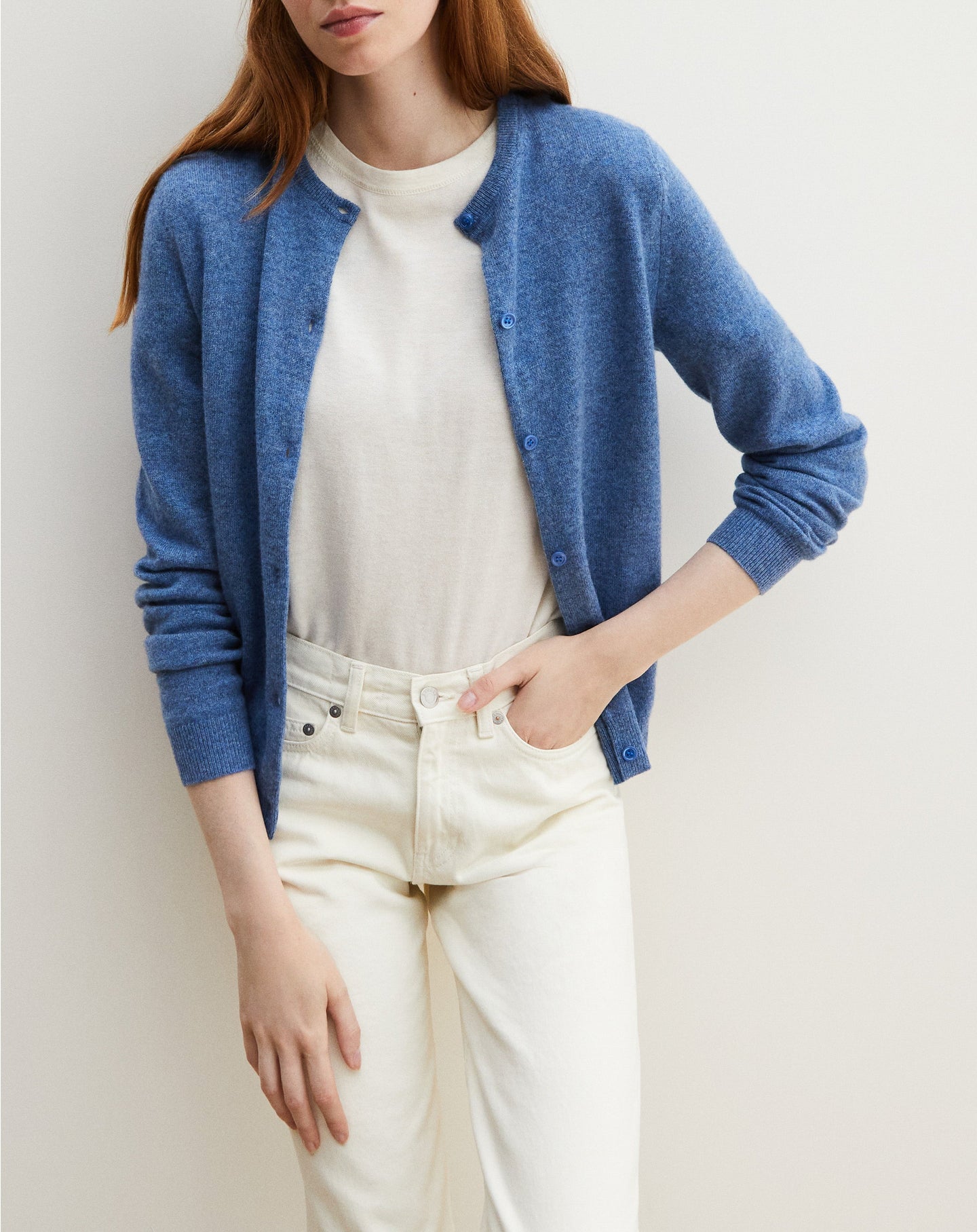 Classic cashmere cardigan - Bleu Egée