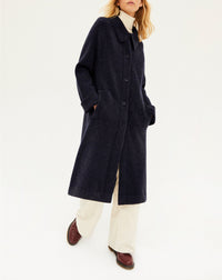 Double-sided cashmere coat with English rib collar - Navy