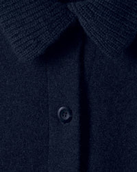 Double-sided cashmere coat with English rib collar - Navy