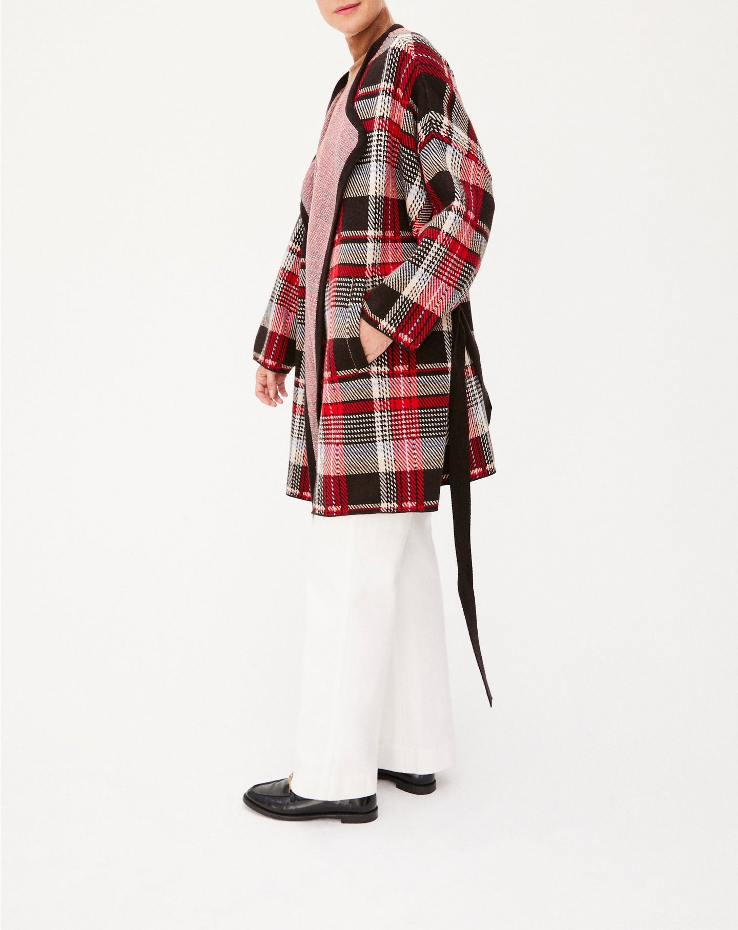 Manteau jacquard tartan en laine et cachemire - Ebène & Rubis