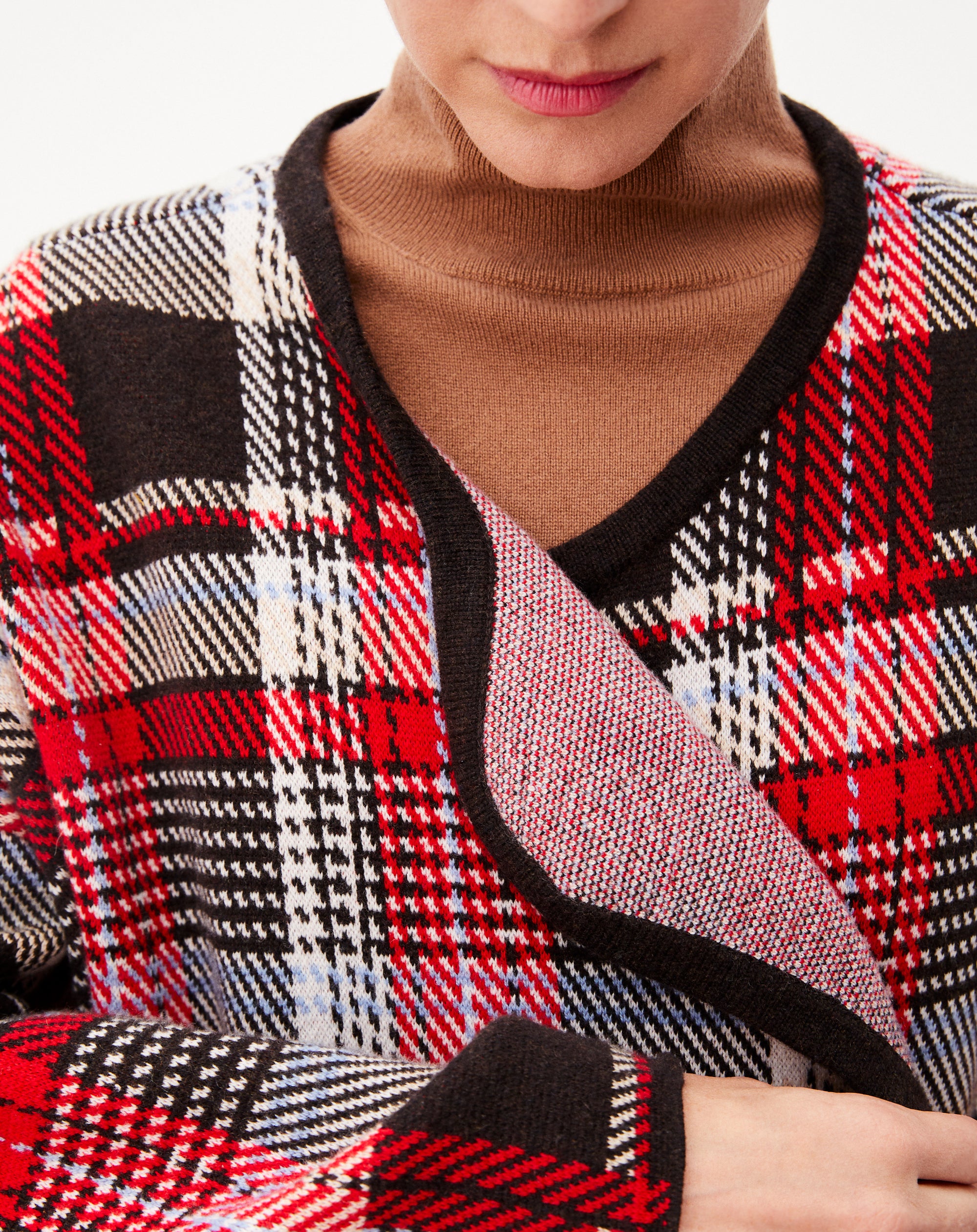 Manteau jacquard tartan en laine et cachemire - Ebène & Rubis