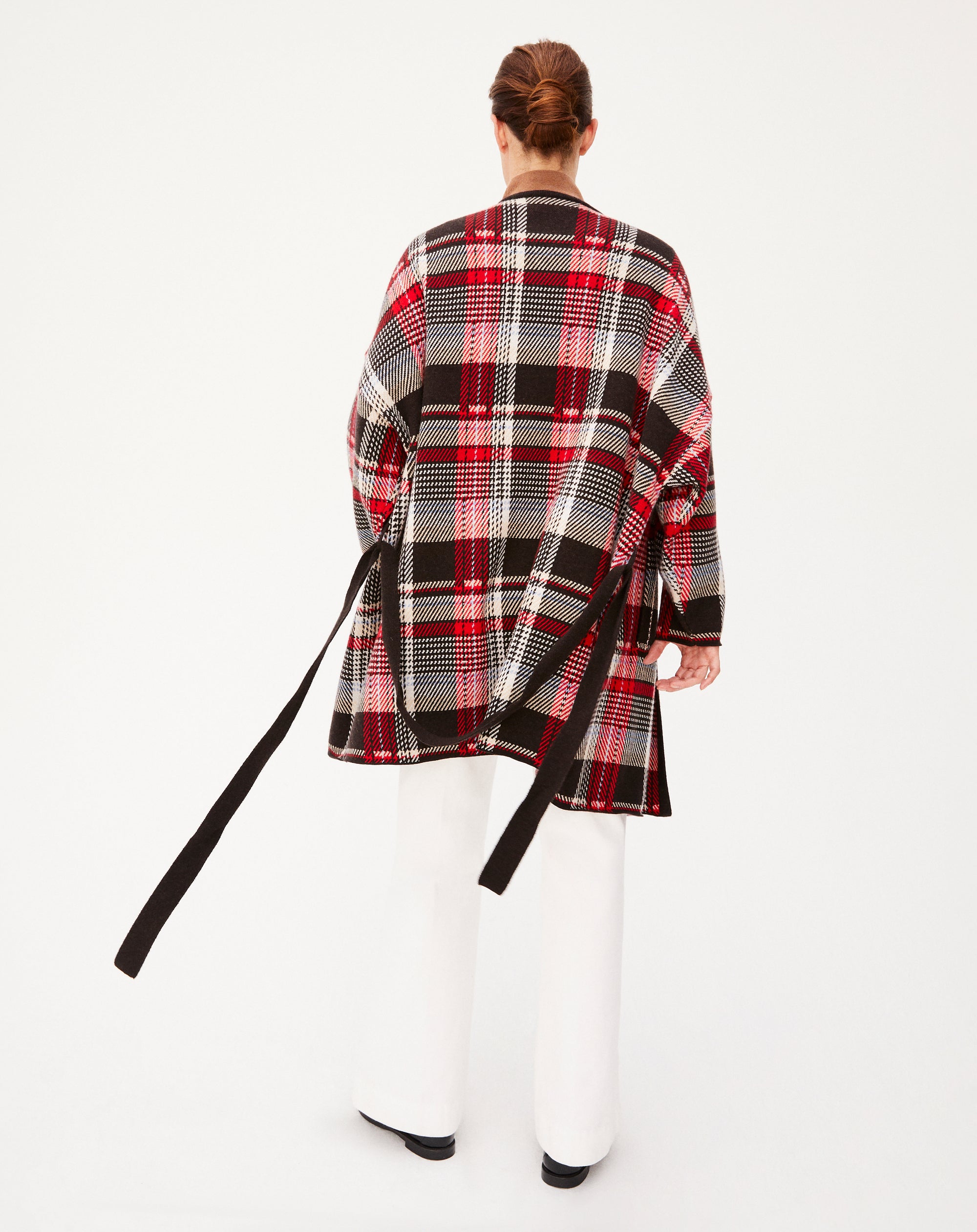 Manteau jacquard tartan en laine et cachemire - Ebène & Rubis