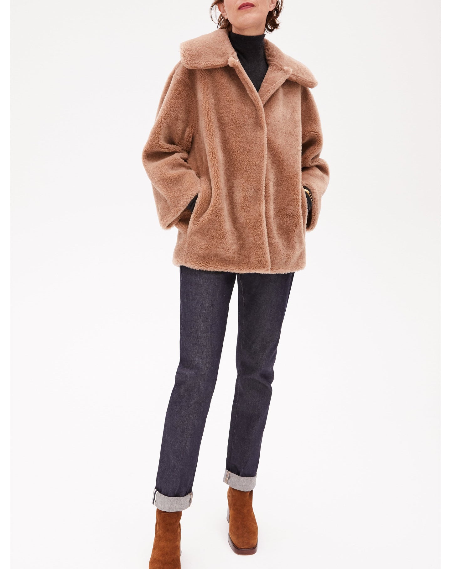Manteau à col large en laine - Camel