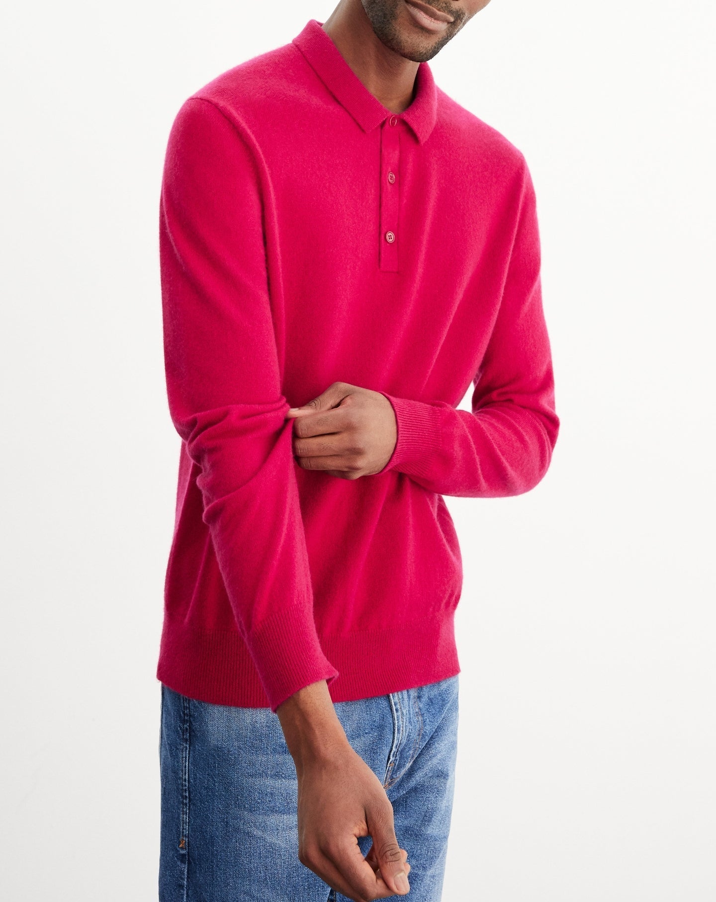 Cashmere button polo shirt - Petrole