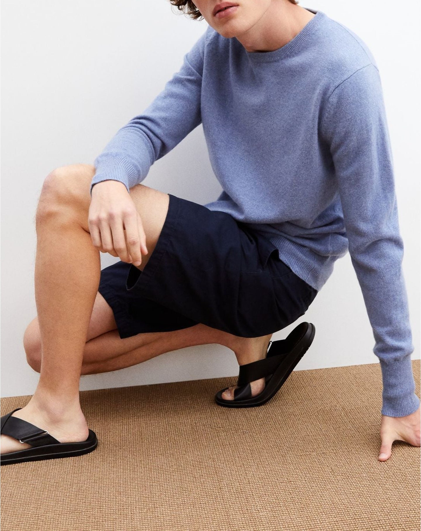 Pull ras de cou classique en cachemire - Denim