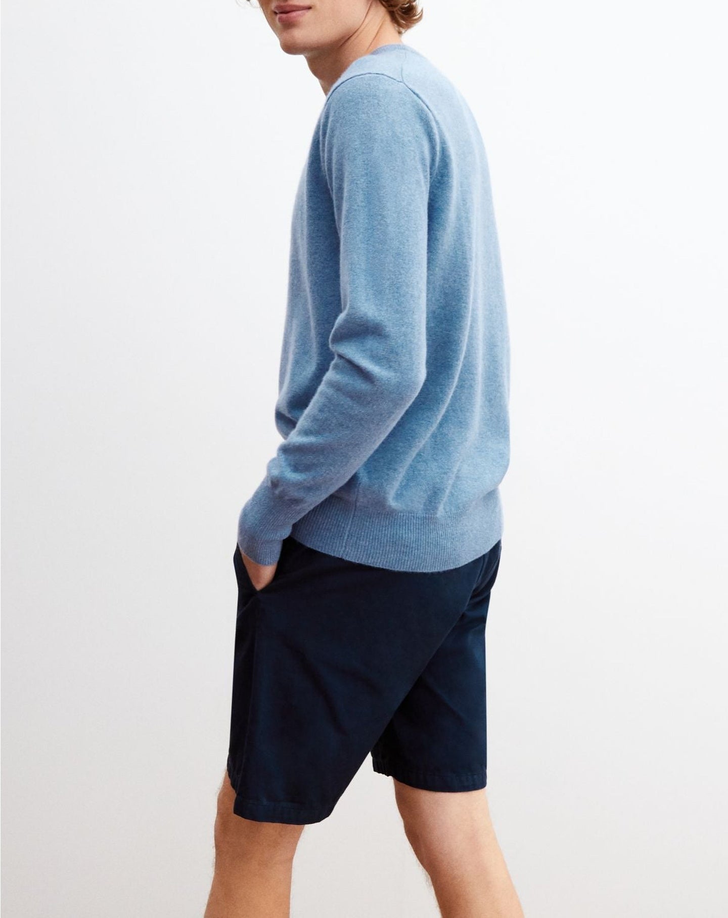 Pull ras de cou classique en cachemire - Denim