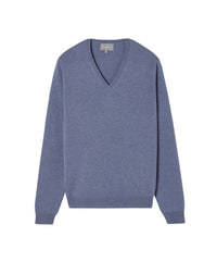 Pull à col V ajusté en cachemire - Denim