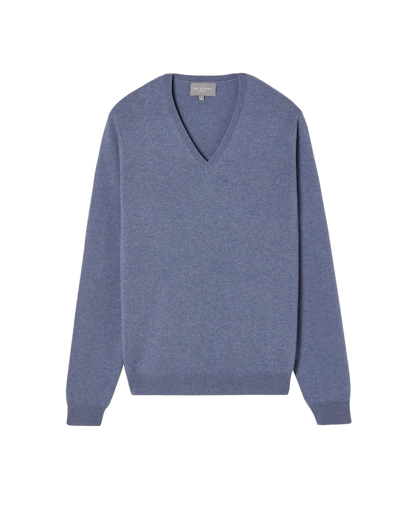 Pull à col V ajusté en cachemire - Denim