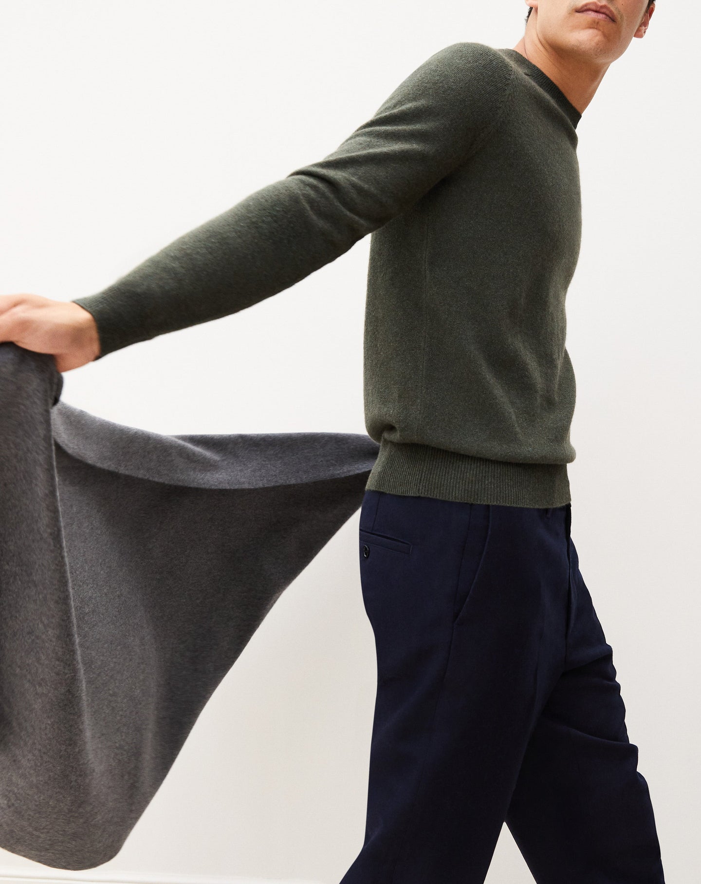 Cashmere hammered armhole fitted crew neck jumper - Hunting