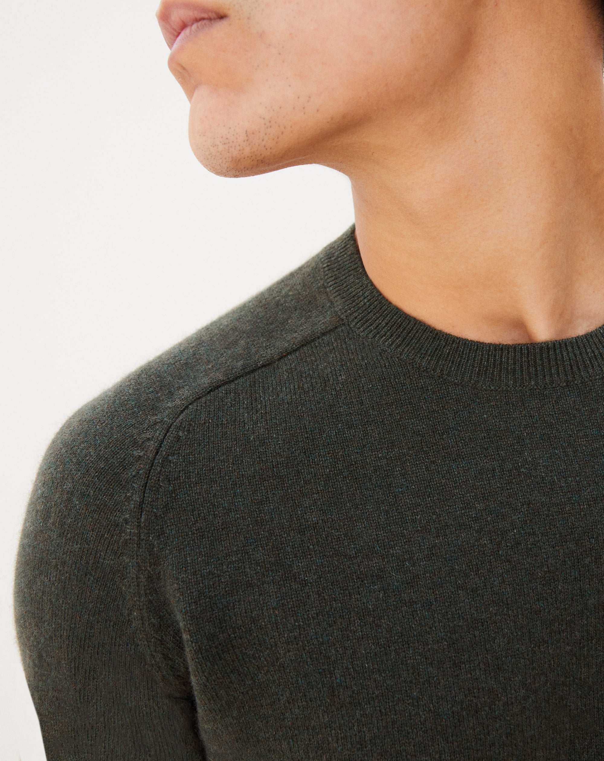 Fitted cashmere hammered armhole crew neck jumper - Oats