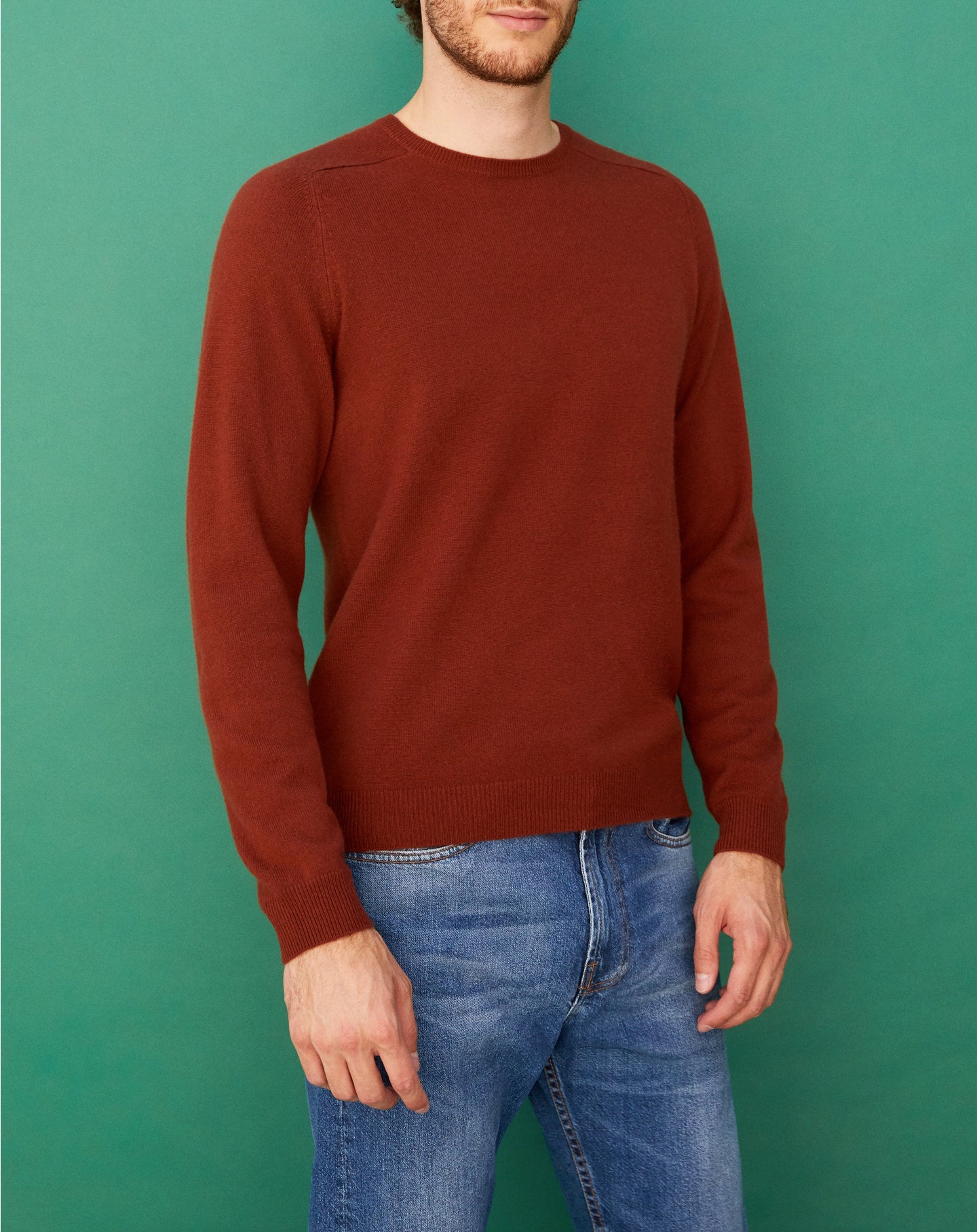 Fitted cashmere hammered armhole crew neck jumper - Chataigne