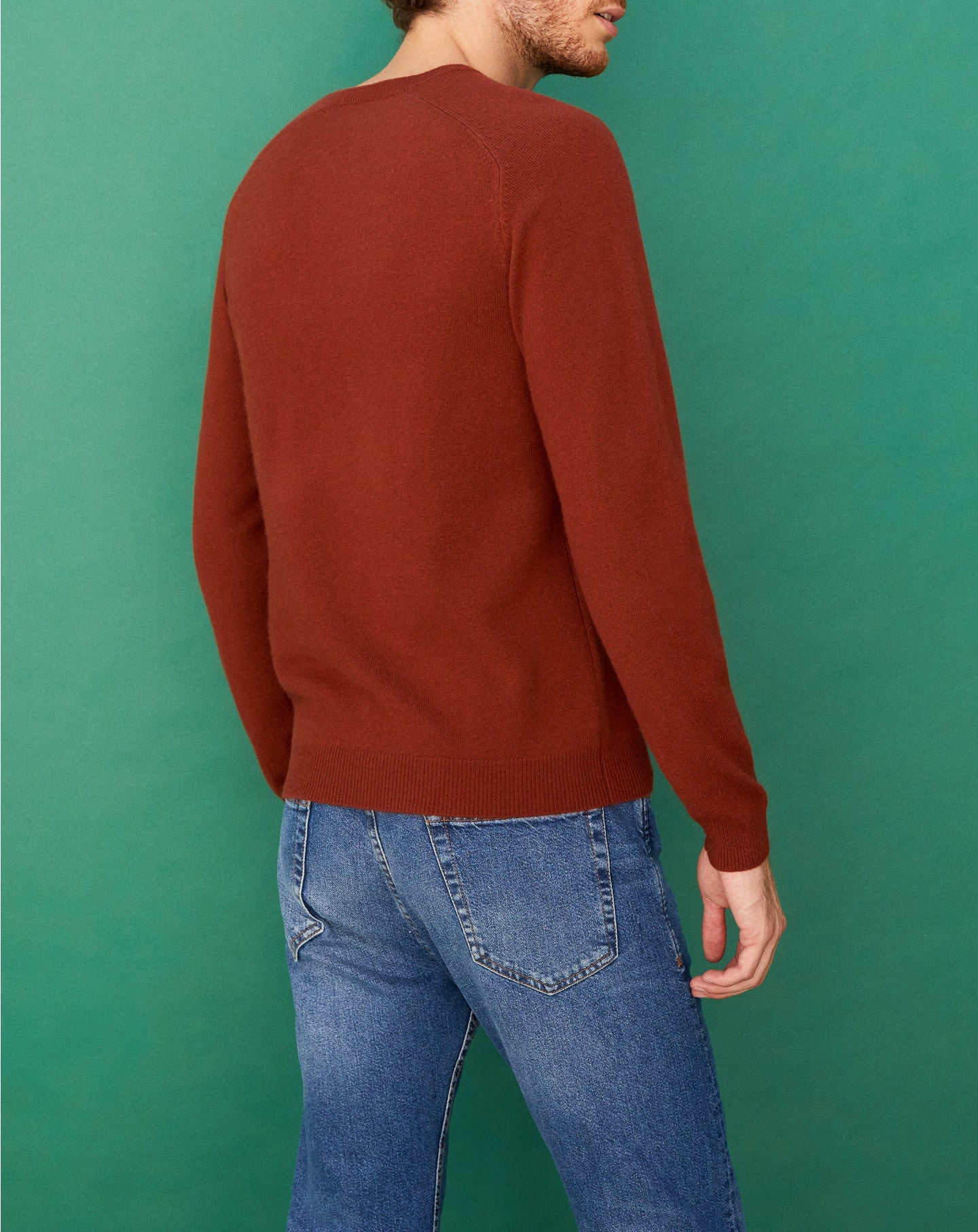 Fitted cashmere hammered armhole crew neck jumper - Chataigne