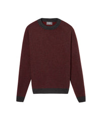 Diagonal Cashmere and Wool Crew Neck Sweater - Anthracite & Clove Red