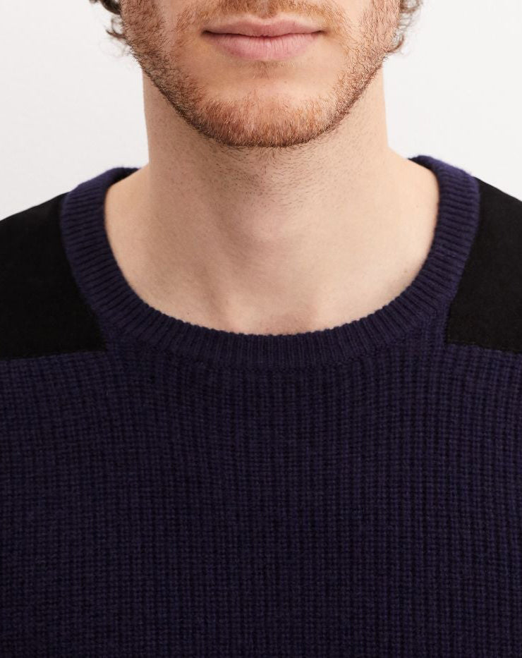 Crew-neck jumper with cashmere inserts - Navy