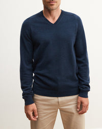 Cashmere hammer neck V-neck jumper - Plumage Blue