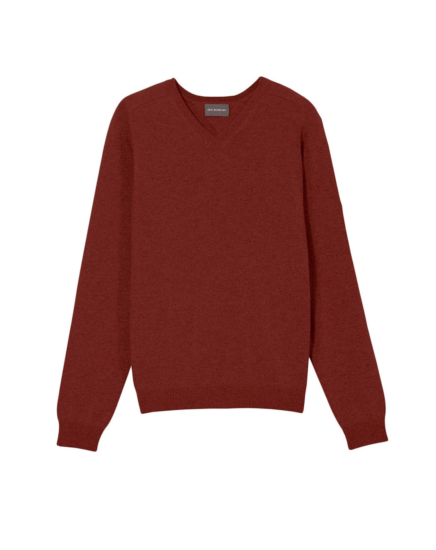 Cashmere hammer neck V-neck jumper - Chataigne