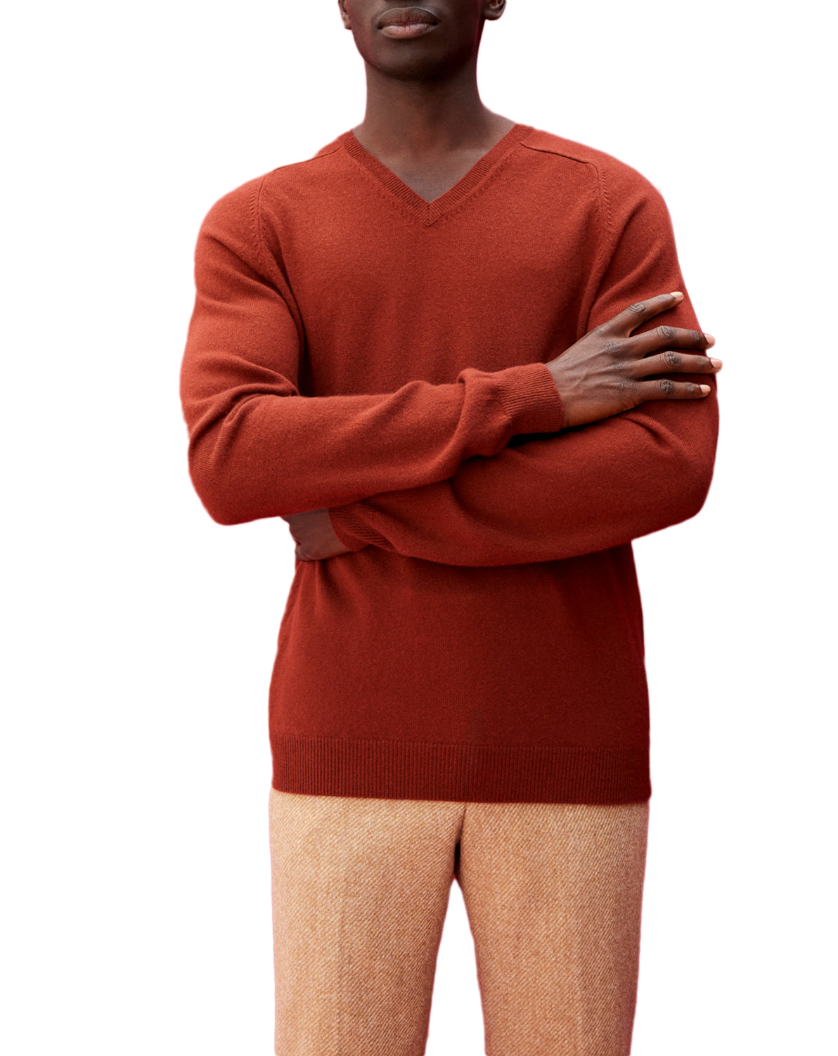 Cashmere hammer neck V-neck jumper - Chataigne
