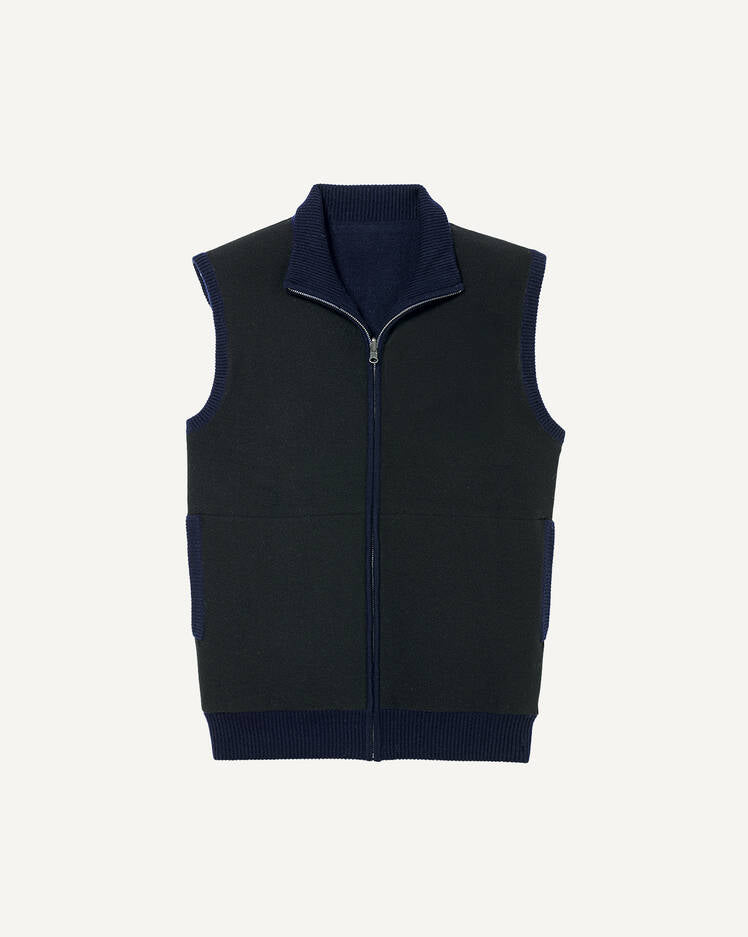 Reversible Polartec waistcoat in wool and cashmere - Navy