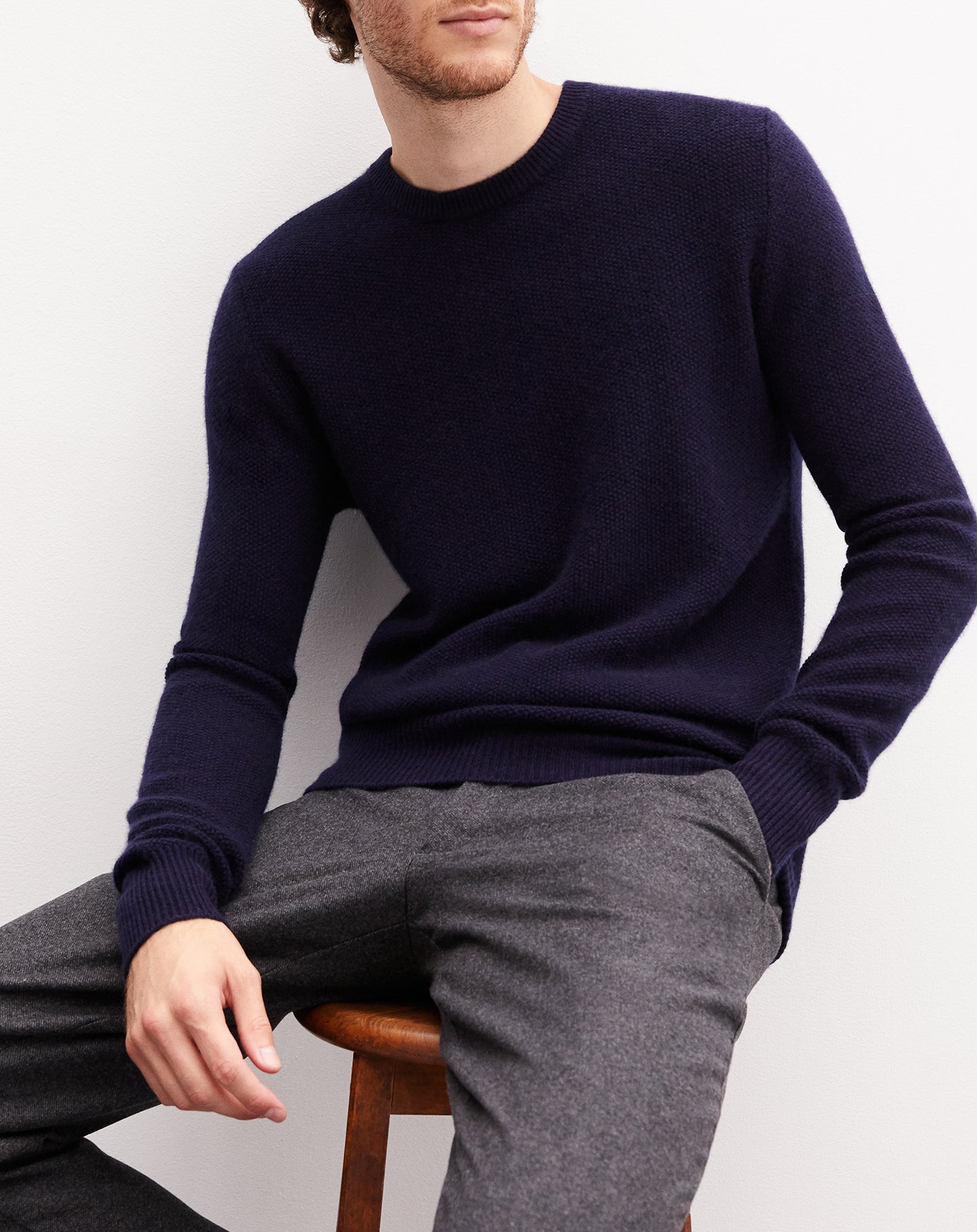 Cashmere rice-stitch crew-neck jumper - Navy