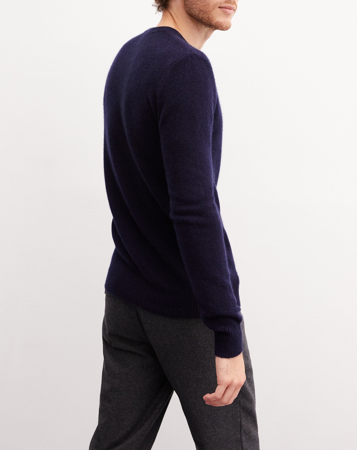 Cashmere rice-stitch crew-neck jumper - Navy