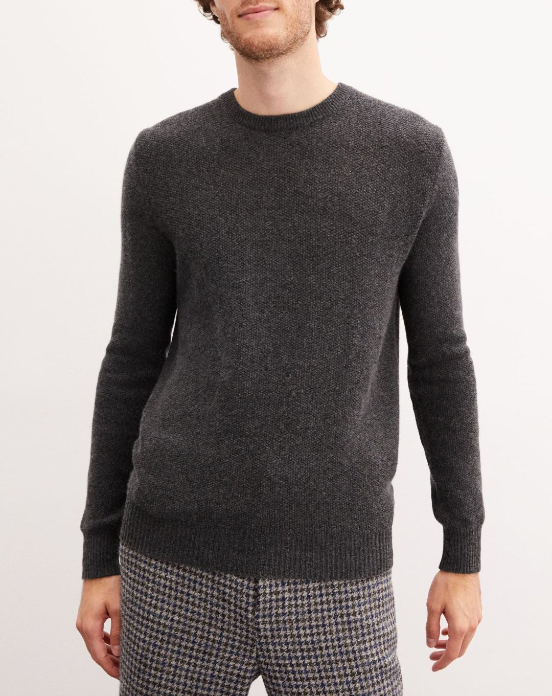 Cashmere rice-stitch crew-neck jumper - Anthracite