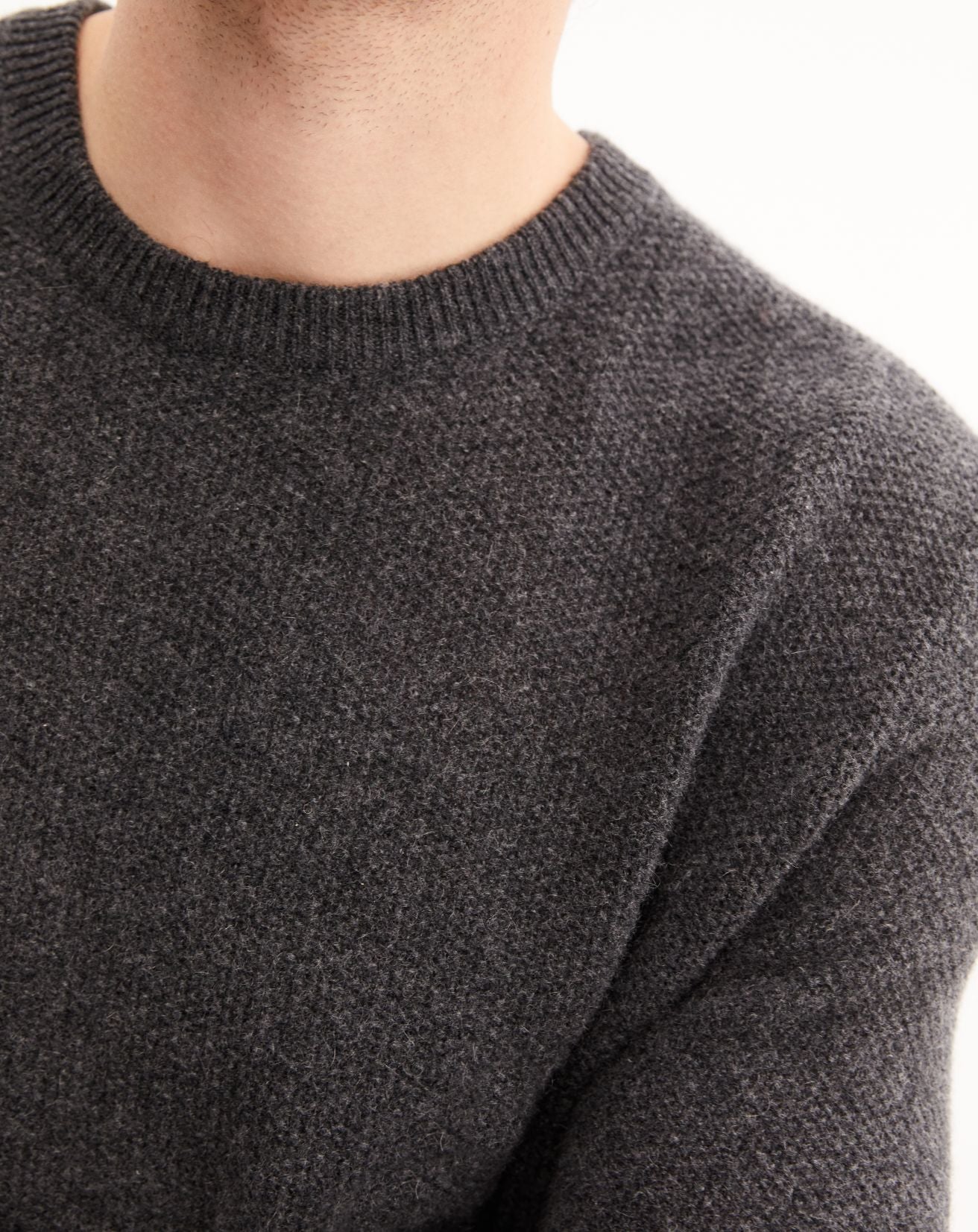 Cashmere rice-stitch crew-neck jumper - Anthracite